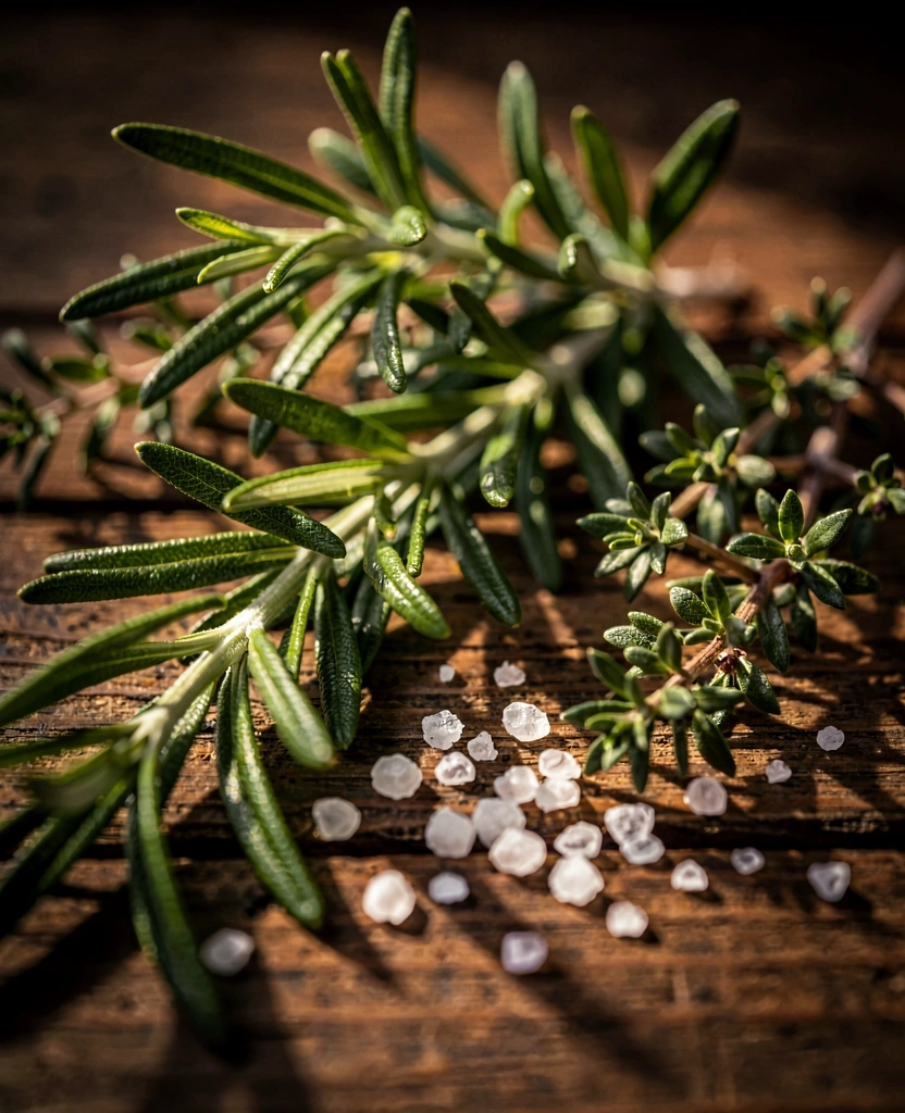 Hierbas frescas y sal marina